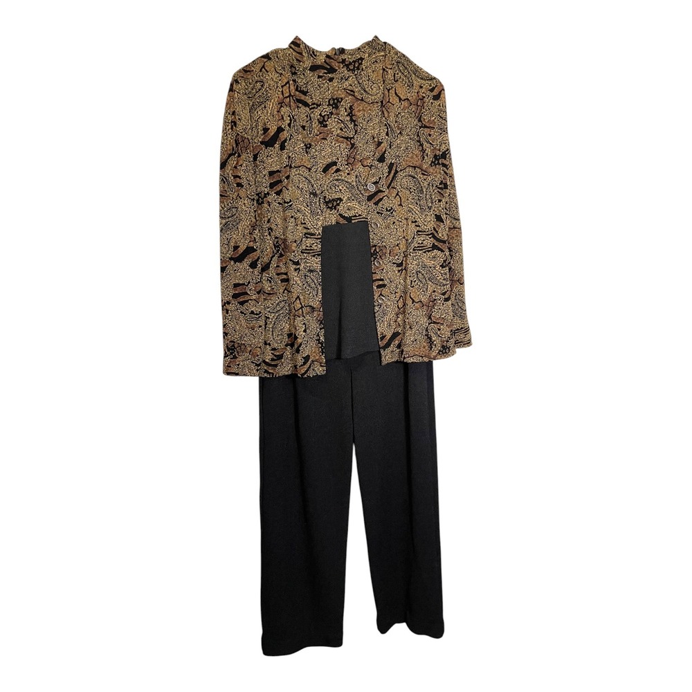 Vintage Jolibel 8 Black Gold Paisley 3 Piece Pant Suit Set Jacket Shell Trousers